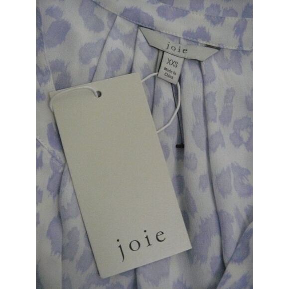 Joie Blue White Leopard Print Silk Vneck Aruna Top XXS NEW - Picture 6 of 6